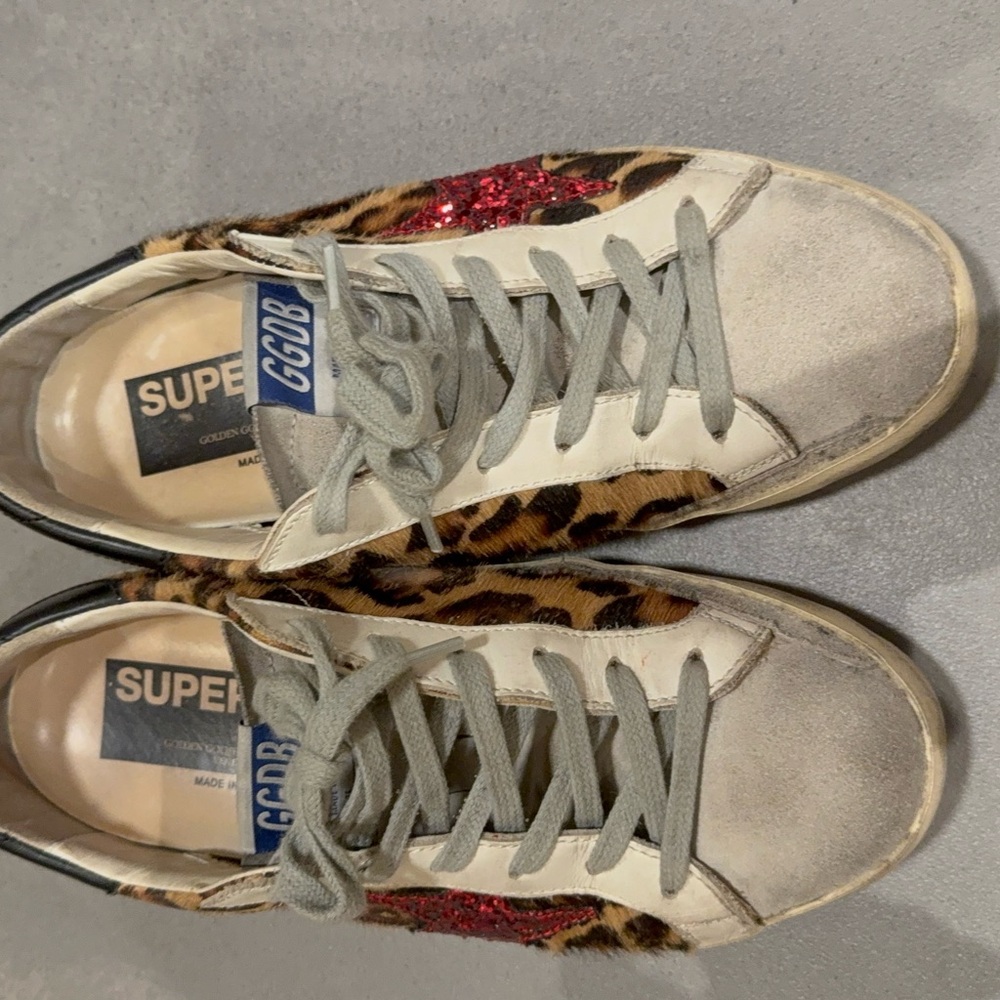 Golden Goose Leopard Print Low-Top Sneakers with Red Glitter Star - Picture 3 of 11